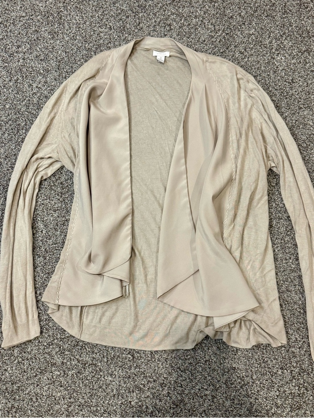 Chico's Light Beige Draped Open-Front Cardigan - Picture 2 of 6